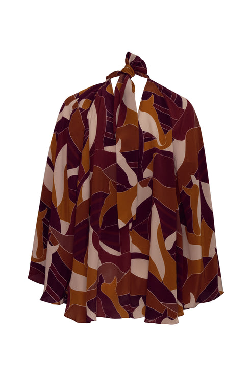 Boho Crepe Chine Blouse / Purple Horses